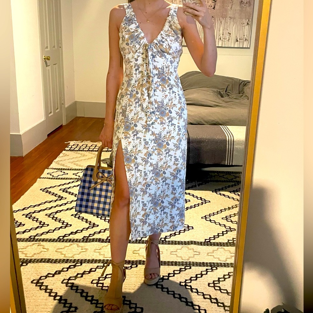 Abercrombie & Fitch Floral Midi Dress - White and Blue